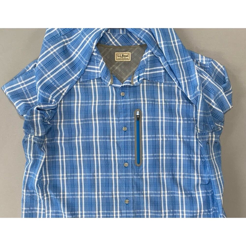LL Bean Lightweight Vented Seersucker Fishing Shirt w/ Zip Pocket. Womens L Tall - Picture 5 of 7